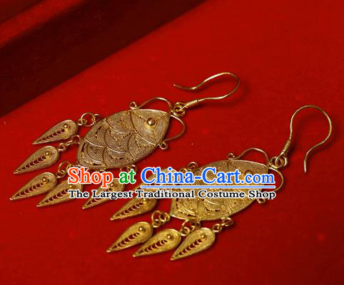 Chinese Ancient Queen Tassel Ear Jewelry Traditional Hanfu Golden Earrings Accessories