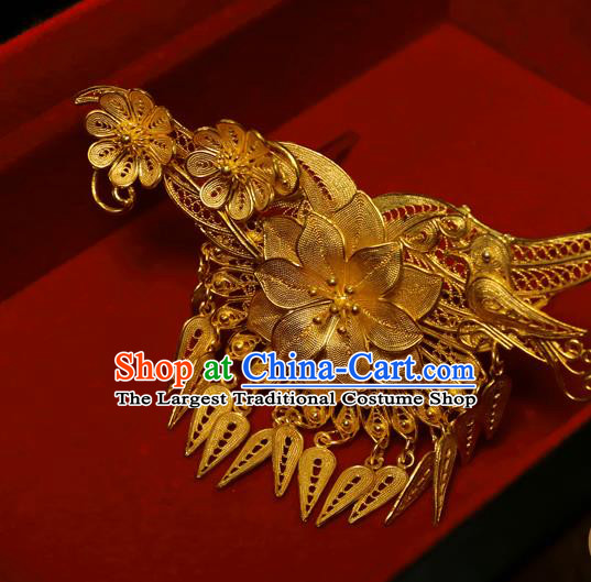 China Handmade Ming Dynasty Golden Tassel Hairpin Traditional Hair Accessories Ancient Empress Lotus Hair Stick