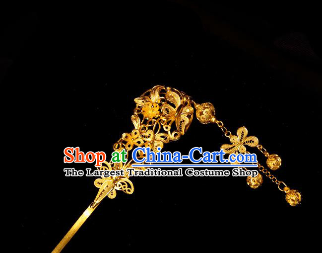 China Handmade Ming Dynasty Court Hairpin Traditional Hair Accessories Ancient Empress Golden Tassel Hair Stick