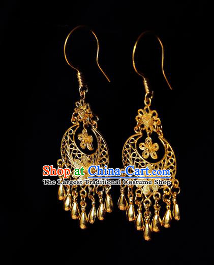 Chinese Traditional Earrings Accessories Ancient Empress Golden Flowers Ear Jewelry