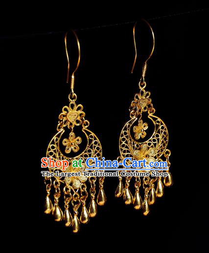 Chinese Traditional Earrings Accessories Ancient Empress Golden Flowers Ear Jewelry