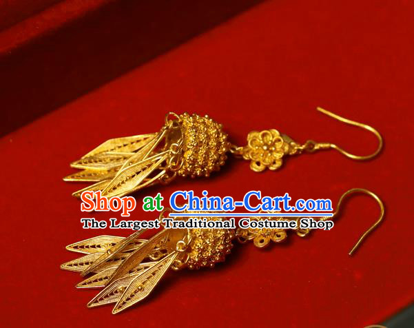 Chinese Ancient Empress Golden Ear Jewelry Traditional Ming Dynasty Earrings Accessories