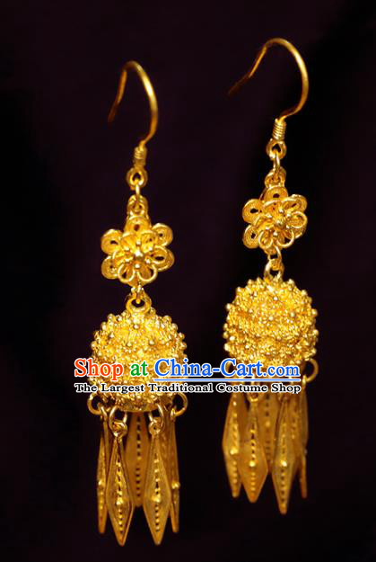 Chinese Ancient Empress Golden Ear Jewelry Traditional Ming Dynasty Earrings Accessories
