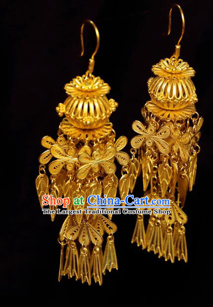 Chinese Ancient Empress Golden Lantern Ear Jewelry Traditional Ming Dynasty Court Earrings Accessories