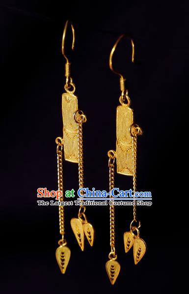 Chinese National Golden Ear Accessories Traditional Cheongsam Long Tassel Earrings Jewelry