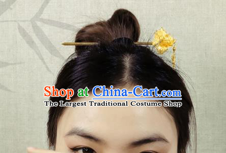 China Handmade Golden Lotus Tassel Hairpin Traditional Cheongsam Hair Accessories