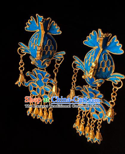 Chinese National Tassel Ear Accessories Traditional Cheongsam Cloisonne Fish Earrings Jewelry