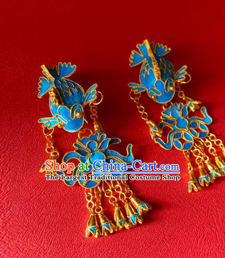 Chinese National Tassel Ear Accessories Traditional Cheongsam Cloisonne Fish Earrings Jewelry