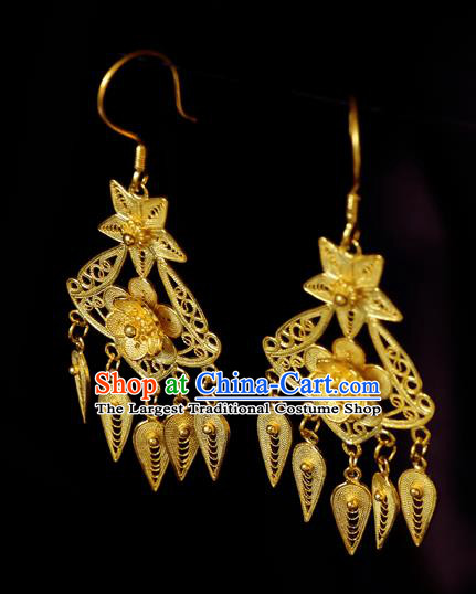 Chinese Traditional Wedding Golden Plum Blossom Earrings Accessories Ancient Bride Ear Jewelry