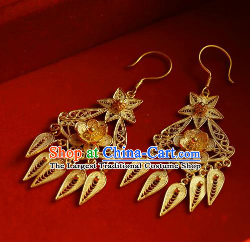 Chinese Traditional Wedding Golden Plum Blossom Earrings Accessories Ancient Bride Ear Jewelry