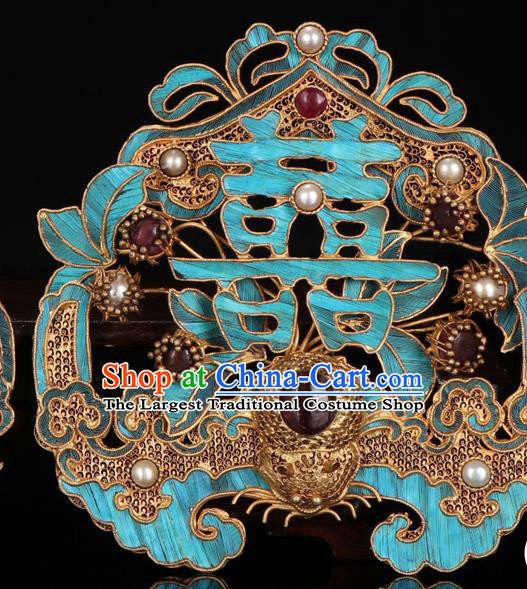 China Ancient Qing Dynasty Empress Hairpin Traditional Handmade Wedding Gems Hair Crown