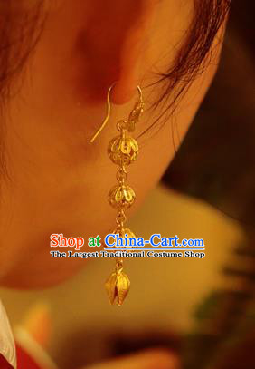 Chinese National Wedding Ear Accessories Traditional Cheongsam Golden Butterfly Earrings Jewelry