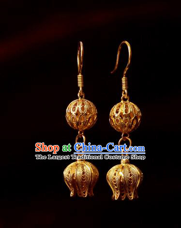 Chinese Traditional Cheongsam Golden Earrings Jewelry National Wedding Ear Accessories