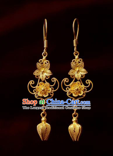 Chinese National Wedding Golden Pulm Blossom Ear Accessories Traditional Cheongsam Earrings Jewelry
