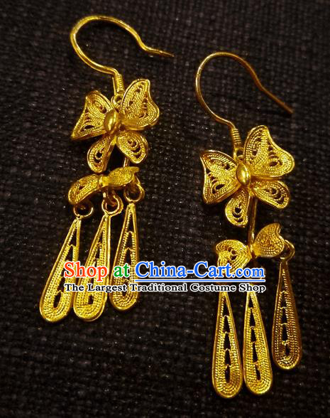 Chinese Traditional Cheongsam Earrings National Wedding Jewelry Golden Butterfly Ear Accessories