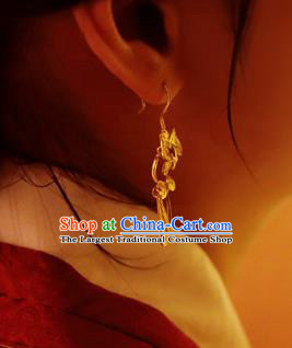 Chinese Traditional Cheongsam Earrings National Wedding Jewelry Golden Butterfly Ear Accessories