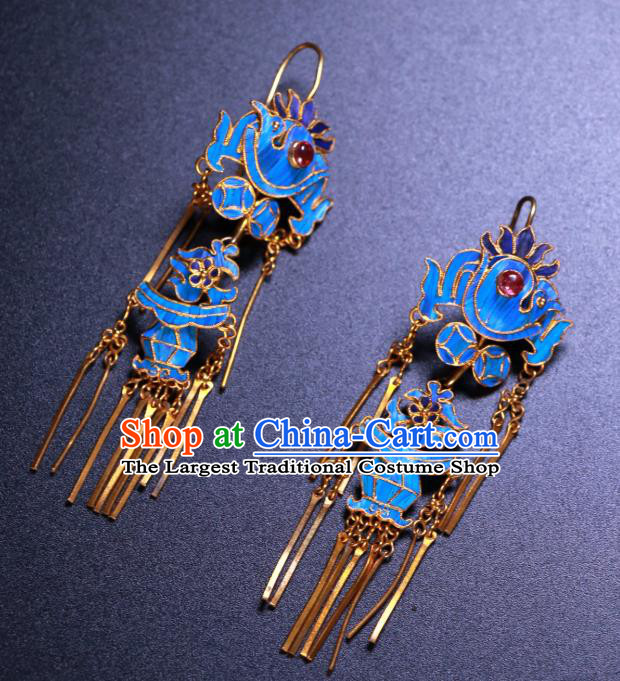 Chinese Ancient Qing Dynasty Imperial Consort Tourmaline Ear Accessories National Blueing Earrings Jewelry