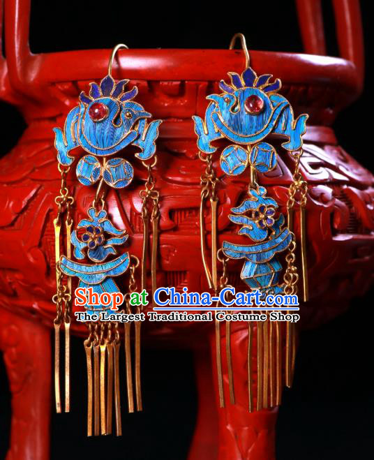 Chinese Ancient Qing Dynasty Imperial Consort Tourmaline Ear Accessories National Blueing Earrings Jewelry