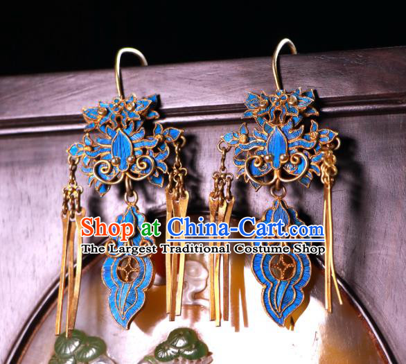 Chinese Ancient Qing Dynasty Empress Ear Accessories Classical Cloisonne Butterfly Earrings Jewelry