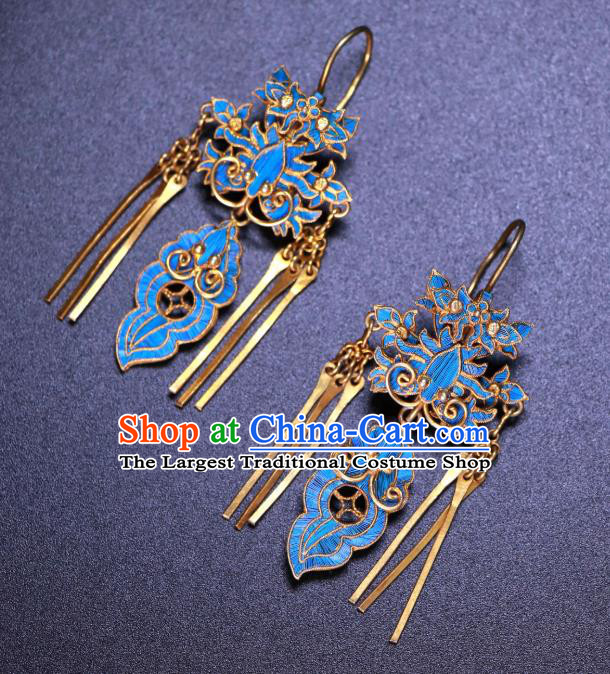 Chinese Ancient Qing Dynasty Empress Ear Accessories Classical Cloisonne Butterfly Earrings Jewelry