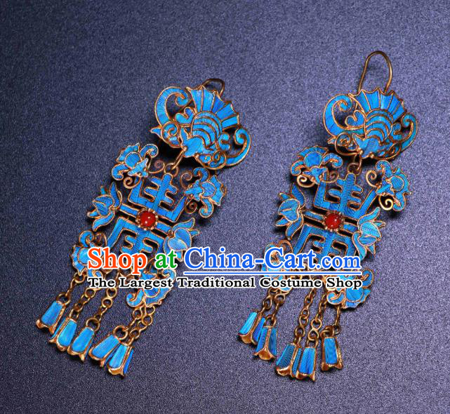 Chinese Classical Blueing Bat Earrings Wedding Jewelry Ancient Qing Dynasty Empress Ear Accessories