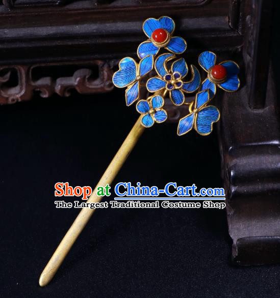 China Ancient Qing Dynasty Empress Hairpin Traditional Handmade Enamel Blue Hair Stick