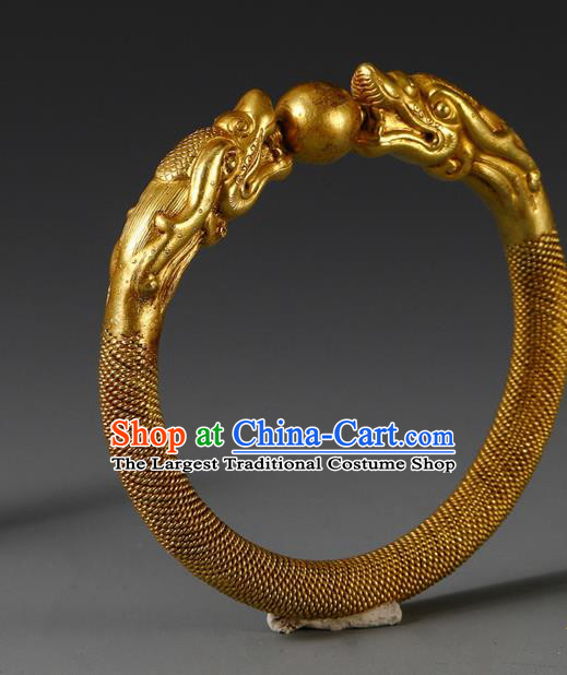 Handmade Chinese Traditional Wedding Filigree Bangle Jewelry Golden Dragon Bracelet Accessories
