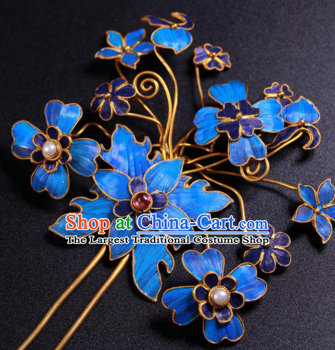 China Ancient Qing Dynasty Imperial Empress Cloisonne Hairpin Handmade Gems Hair Stick