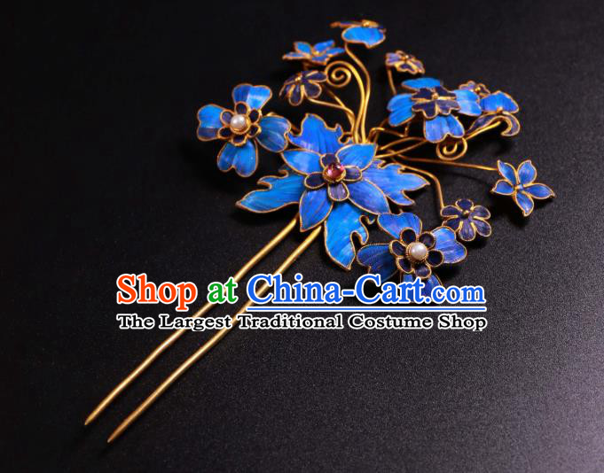 China Ancient Qing Dynasty Imperial Empress Cloisonne Hairpin Handmade Gems Hair Stick