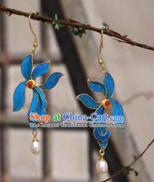Chinese Classical Orchids Earrings Wedding Jewelry Ancient Qing Dynasty Imperial Consort Pearl Ear Accessories