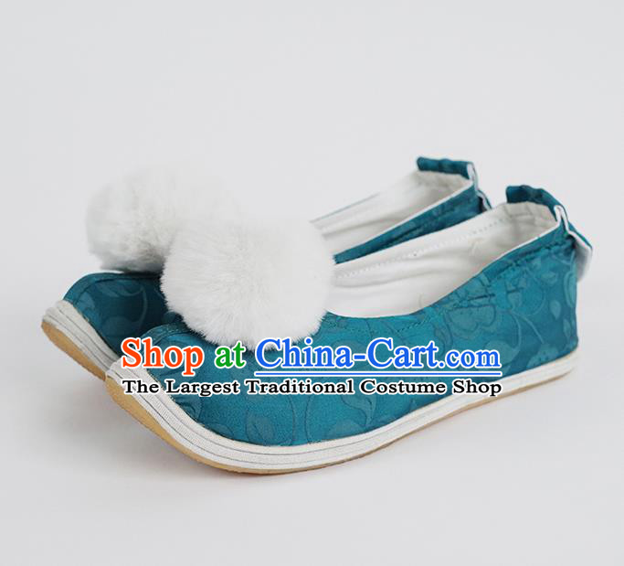 Handmade Chinese Traditional Blue Silk Shoes Hanfu Shoes Ancient Song Dynasty Princess Shoes