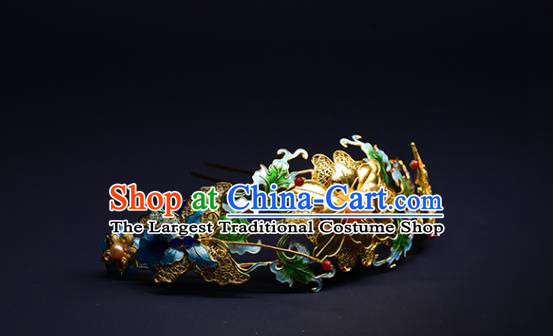 China Ming Dynasty Blueing Butterfly Hair Crown Ancient Empress Hair Stick Traditional Hair Jewelry