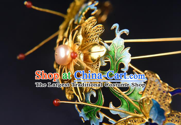 China Ming Dynasty Blueing Butterfly Hair Crown Ancient Empress Hair Stick Traditional Hair Jewelry
