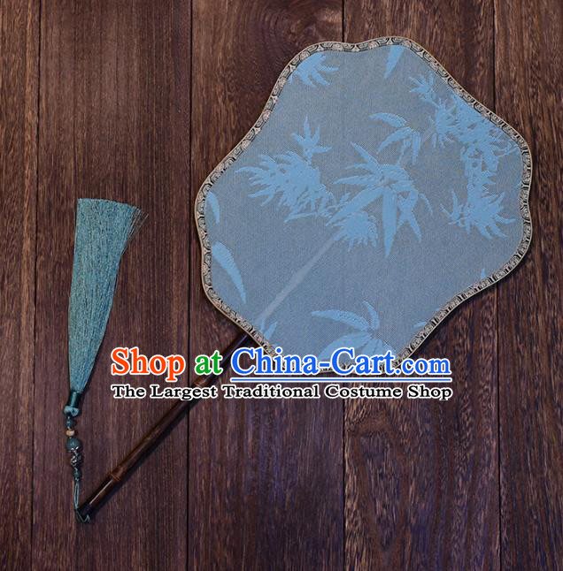Handmade Chinese Ancient Song Dynasty Princess Palace Fan Traditional Hanfu Fan Bamboo Pattern Blue Silk Fan