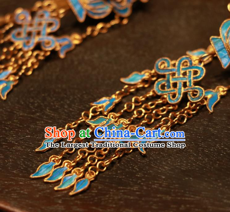 Chinese Qing Dynasty Imperial Consort Tassel Ear Accessories Classical Blueing Basket Earrings Ancient Court Jewelry