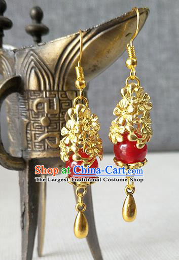 Chinese Classical Tang Dynasty Empress Ear Accessories Ancient Princess Golden Earrings