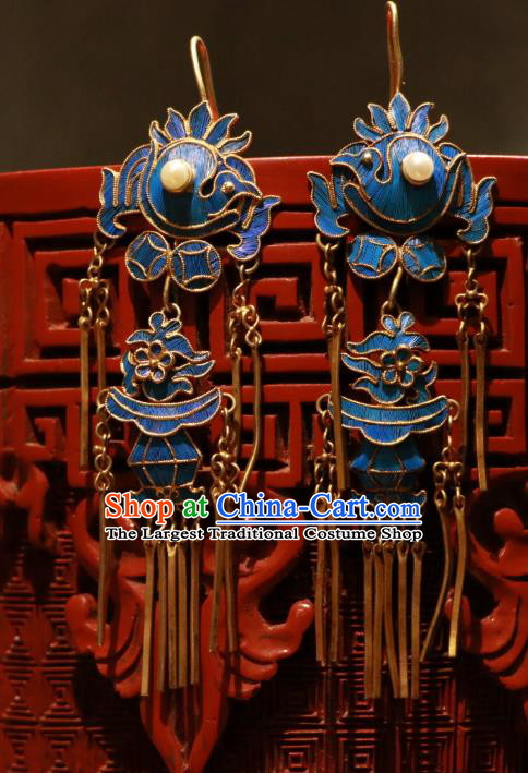 Chinese Classical Earrings Ancient Court Blueing Phoenix Jewelry Qing Dynasty Imperial Consort Ear Accessories