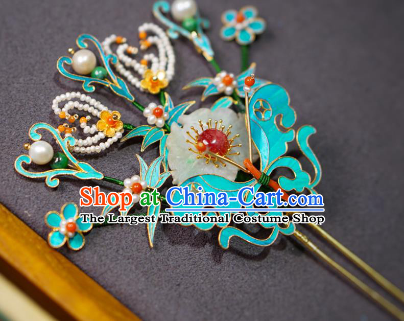 China Qing Dynasty Palace Lady Butterfly Hairpin Ancient Empress Jade Hair Stick Traditional Court Hair Jewelry