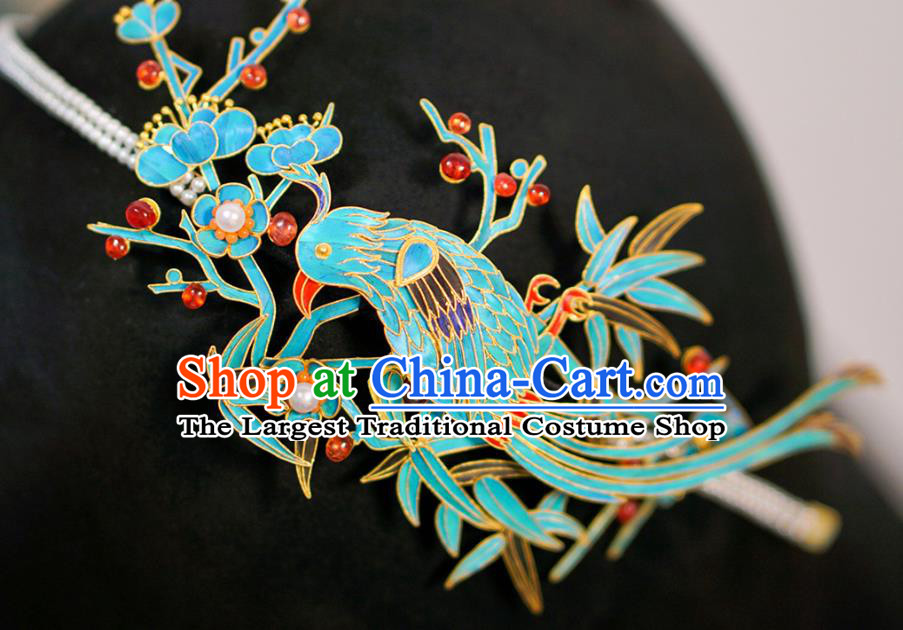 China Ancient Empress Blueing Hair Clasp Qing Dynasty Hair Accessories Traditional Court Pearls Hair Jewelry