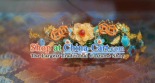 China Ancient Empress Blueing Hair Crown Traditional Court Pearls Hair Jewelry Qing Dynasty Hair Accessories