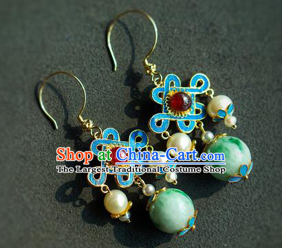 Chinese Qing Dynasty Palace Lady Pearls Ear Accessories Ancient Empress Jadeite Earrings
