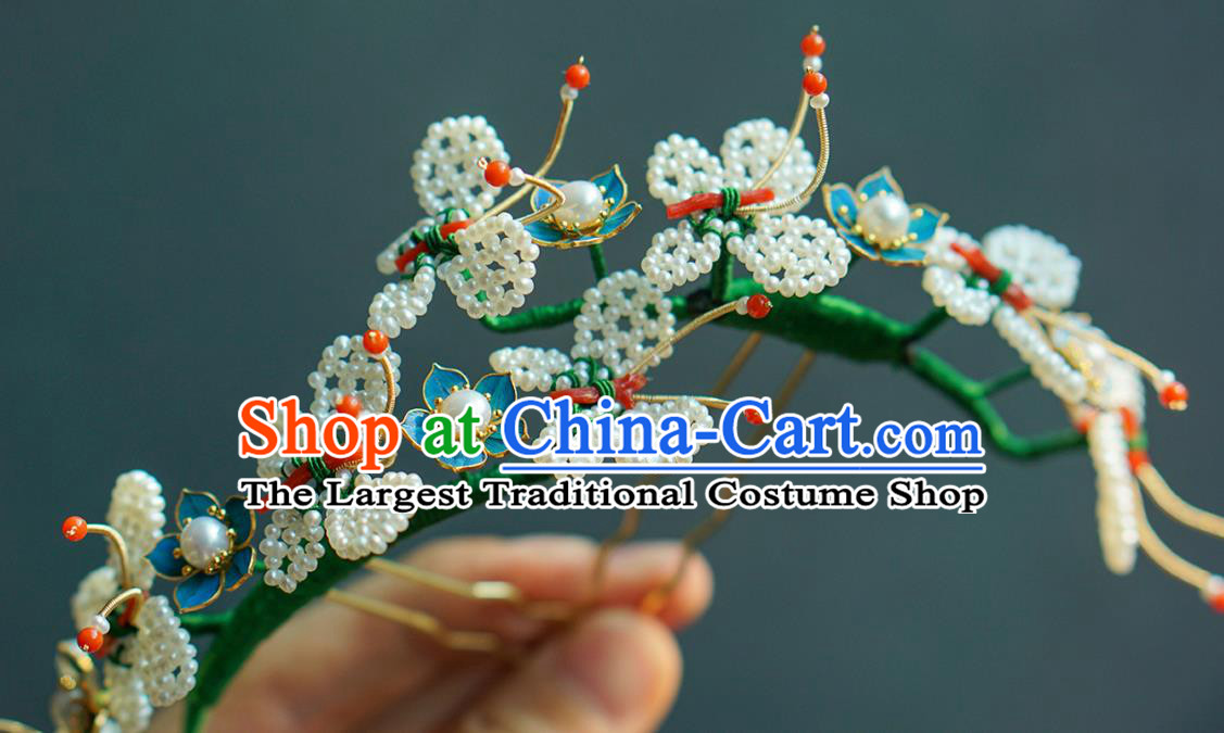 China Qing Dynasty Pearls Butterfly Hair Stick Traditional Court Hair Jewelry Ancient Empress Agate Hairpin