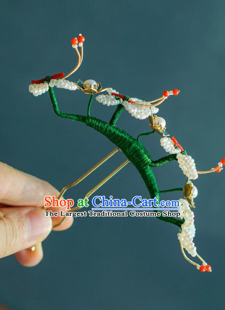 China Qing Dynasty Pearls Butterfly Hair Stick Traditional Court Hair Jewelry Ancient Empress Agate Hairpin