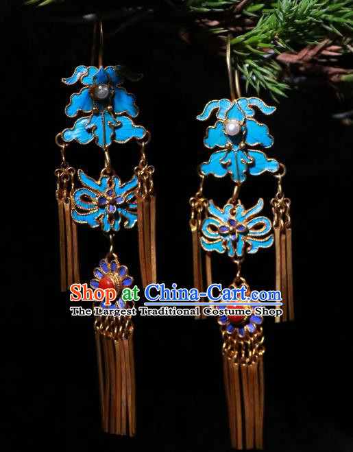 Chinese Classical Earrings Jewelry Ancient Qing Dynasty Court Woman Blueing Ear Accessories