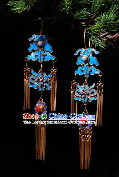 Chinese Classical Earrings Jewelry Ancient Qing Dynasty Court Woman Blueing Ear Accessories