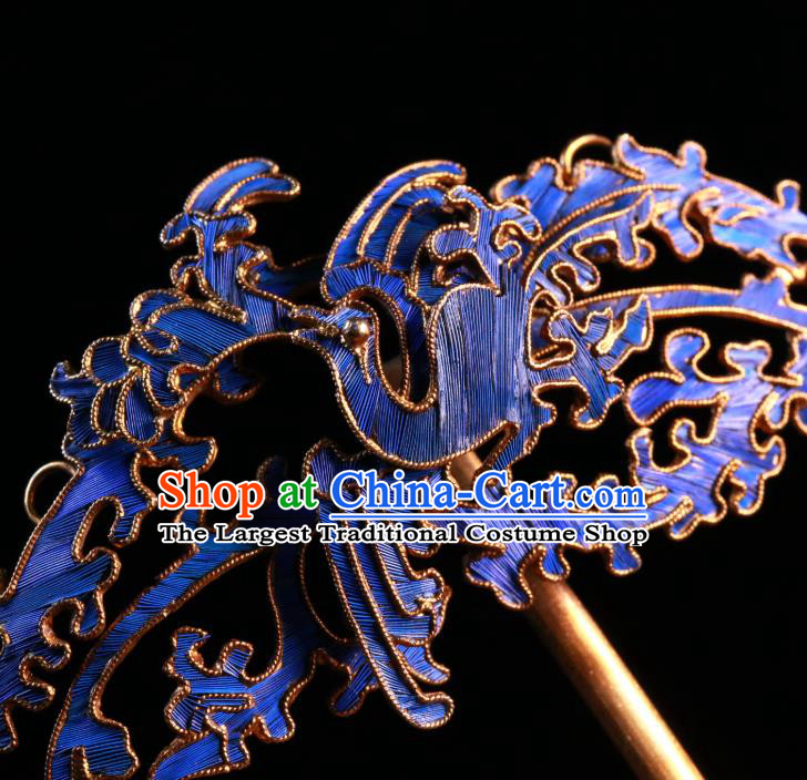 China Handmade Qing Dynasty Court Hairpin Ancient Imperial Consort Blueing Phoenix Hair Stick