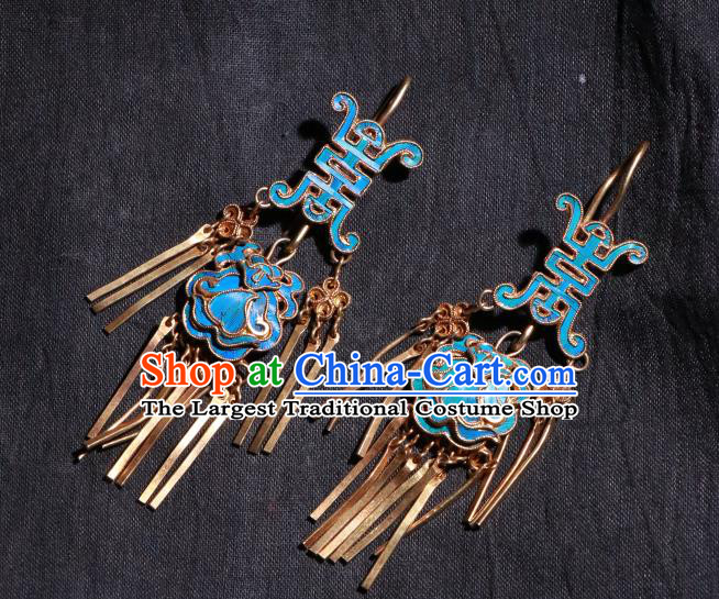 Chinese Ancient Qing Dynasty Court Woman Blueing Ear Accessories Classical Earrings Jewelry