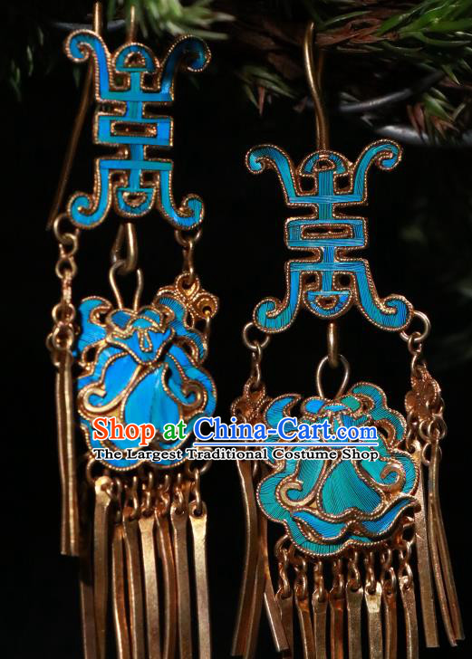 Chinese Ancient Qing Dynasty Court Woman Blueing Ear Accessories Classical Earrings Jewelry