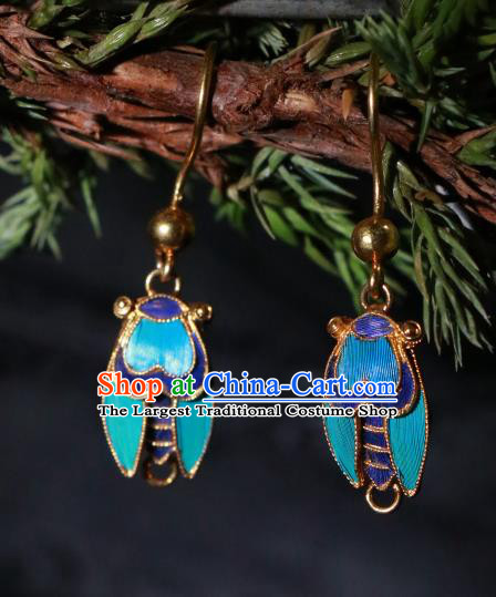 Chinese Classical Jewelry Ancient Palace Lady Blueing Cicada Ear Accessories Qing Dynasty Earrings