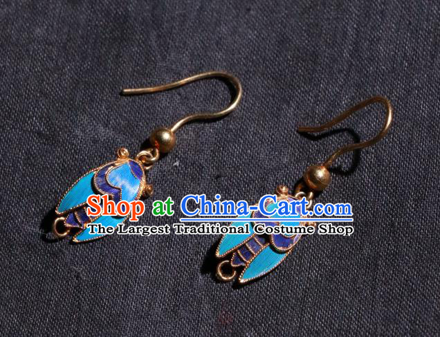 Chinese Classical Jewelry Ancient Palace Lady Blueing Cicada Ear Accessories Qing Dynasty Earrings